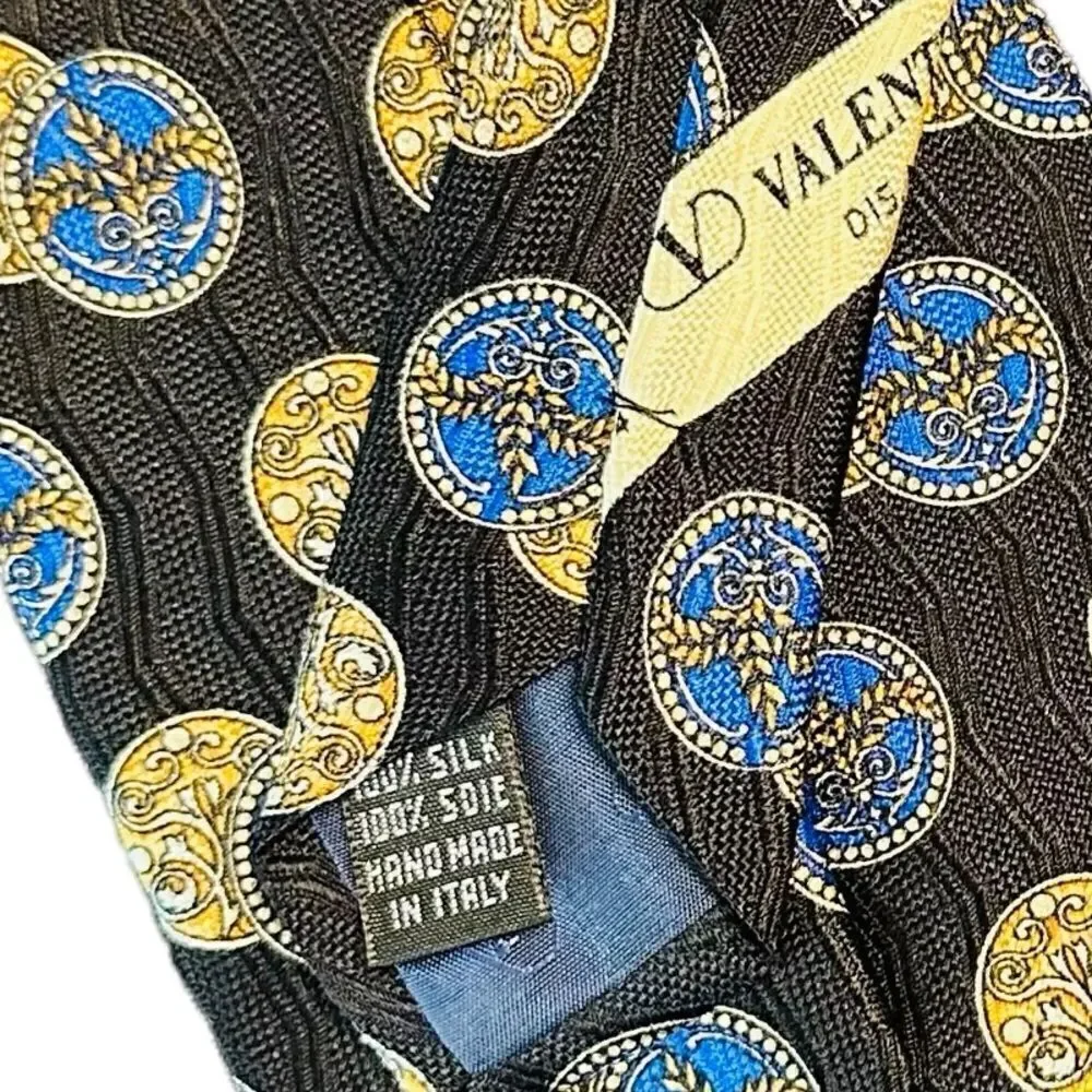 Valentino Black, Blue and Gold Silk Tie
